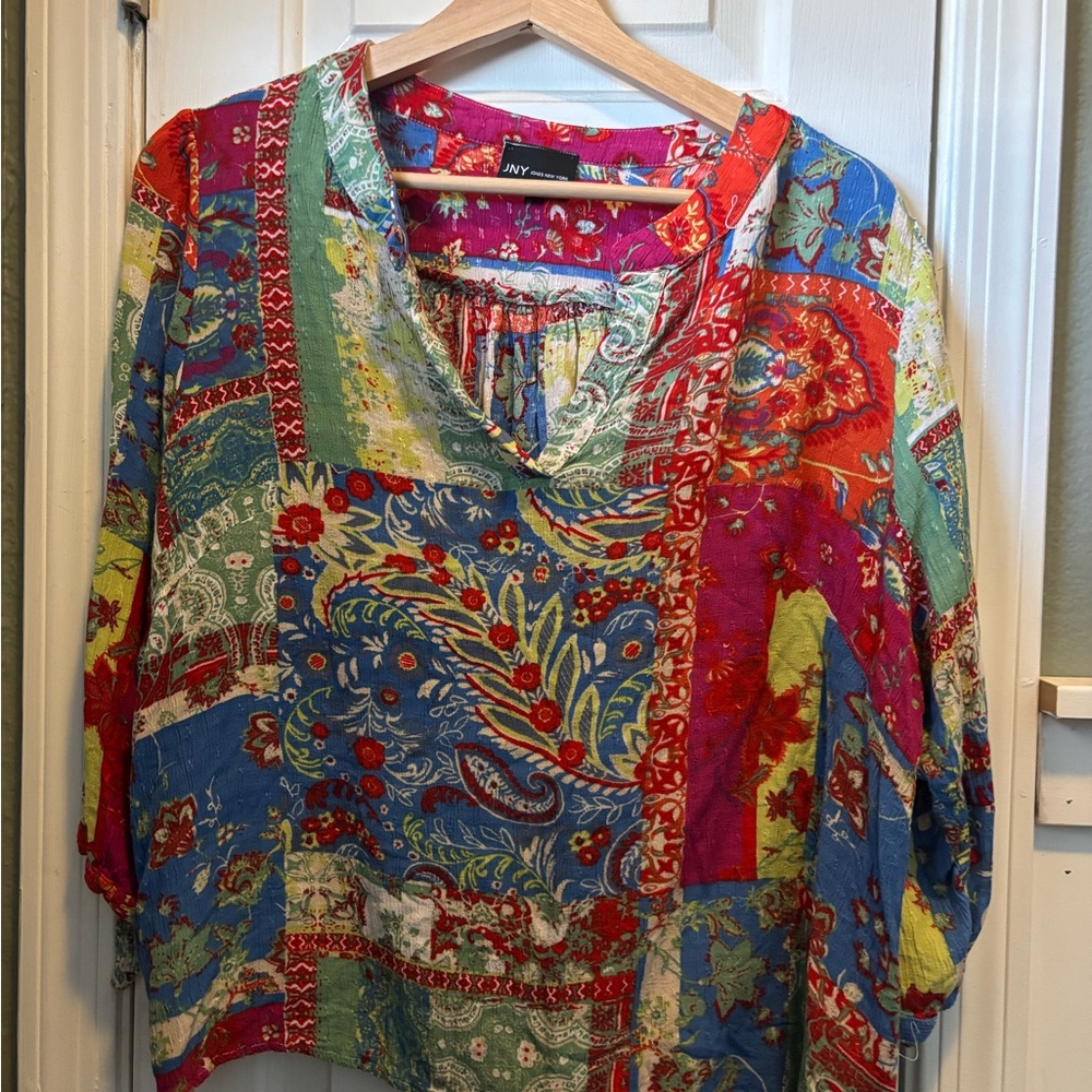 Jones New York Colorful Patchwork Blouse